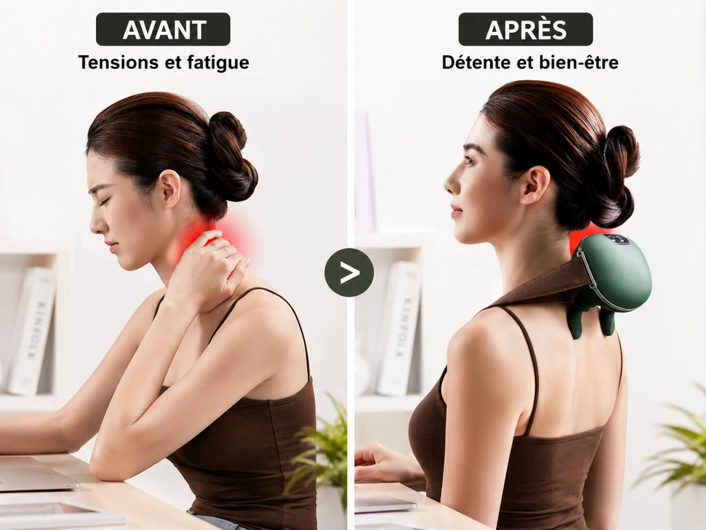 Masseur Cervical Portatif Rekovera — Pétrissage 6D & Chaleur pour Nuque et Épaules