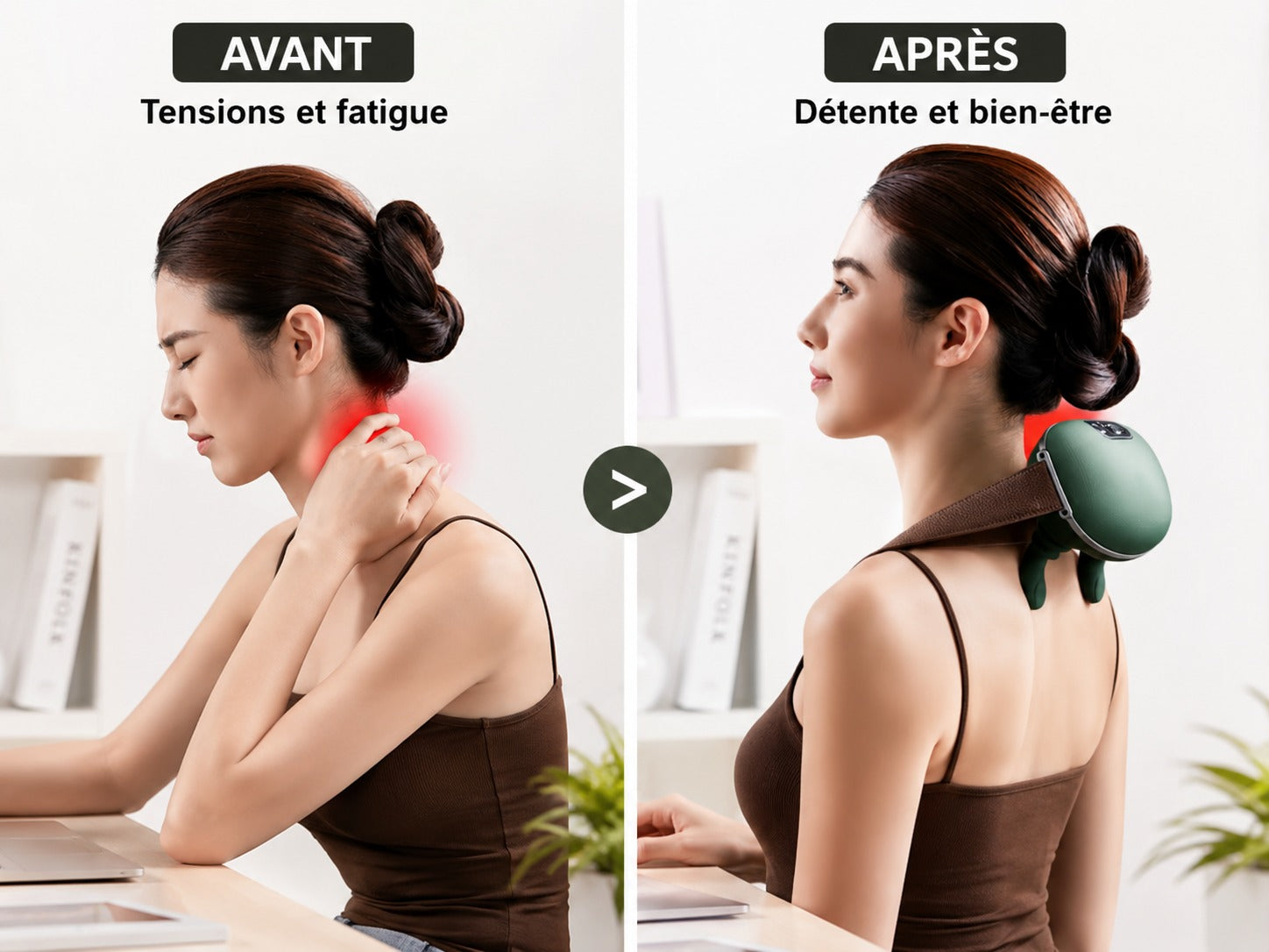 Masseur Cervical Portatif Rekovera — Pétrissage 6D & Chaleur pour Nuque et Épaules
