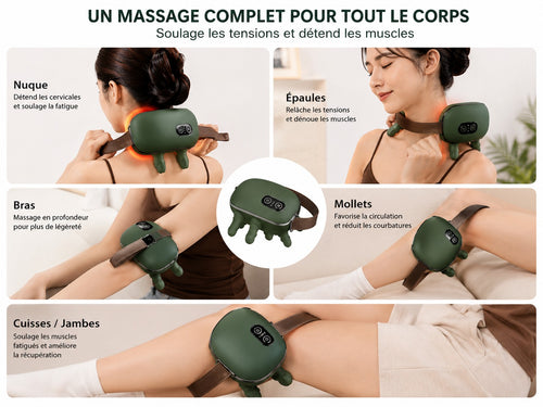 Masseur Cervical Portatif Rekovera — Pétrissage 6D & Chaleur pour Nuque et Épaules