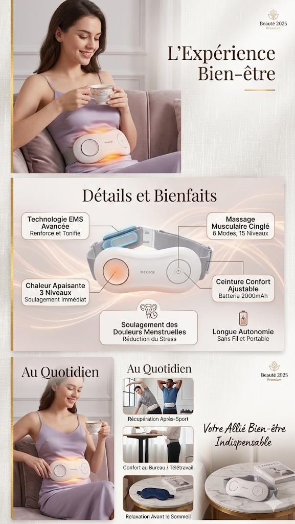 Ceinture Lombaire et ventre EMS Rekovera — Massage, Chaleur & Soulagement du Bas du Dos